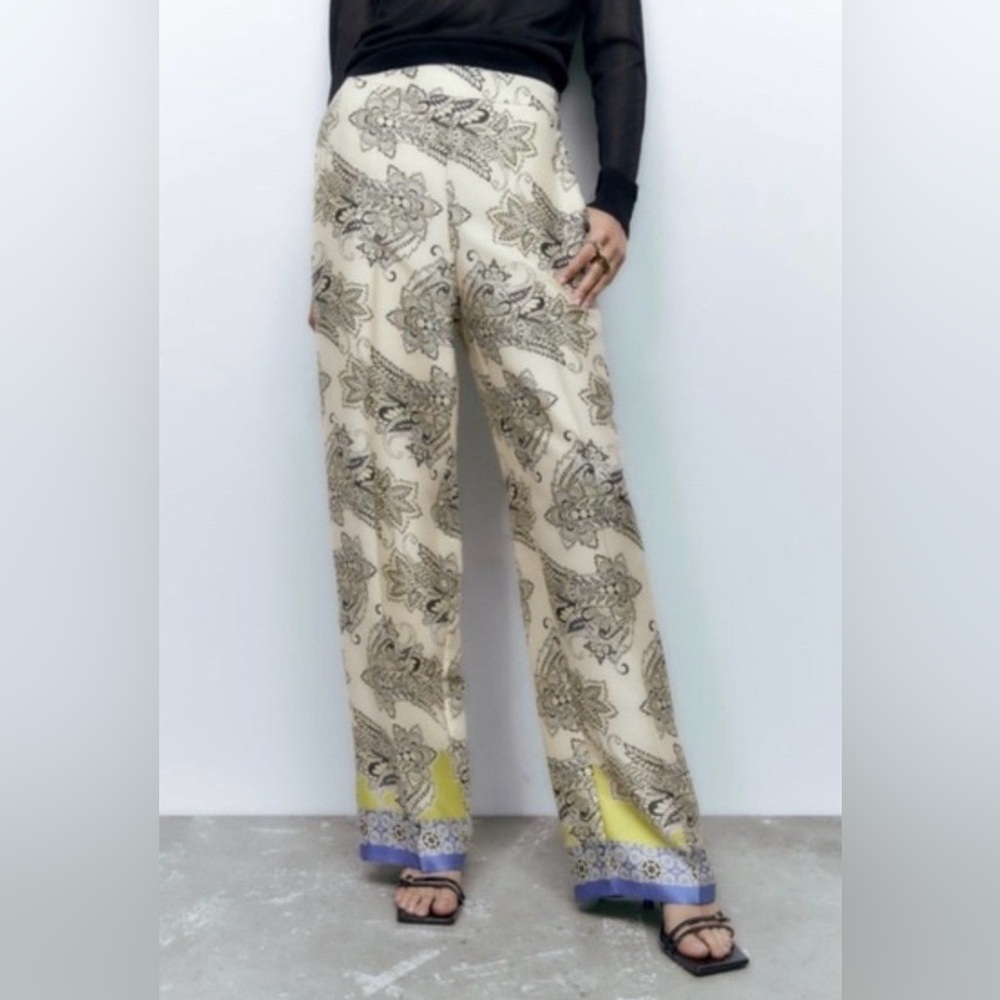 ZARA Multicolored Printed High-Waisted Wide Leg Palazzo Pants Size Small NEW